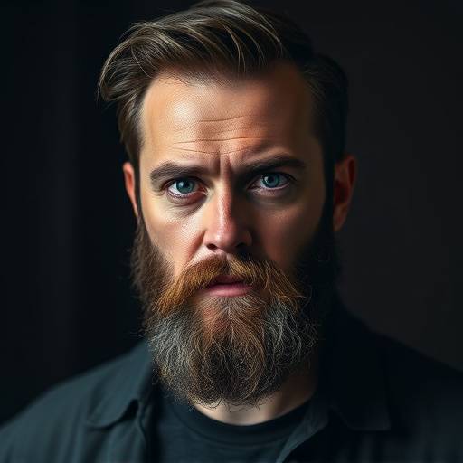 Portrait de Antoine Dubois, Professeur de Direction de la Photographie. Il a une barbe soignée et un regard intense.