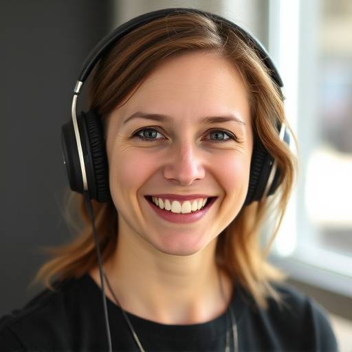 Portrait de Sophie Martin, Professeur d'Ingénierie du Son. Elle porte des écouteurs et sourit avec assurance.